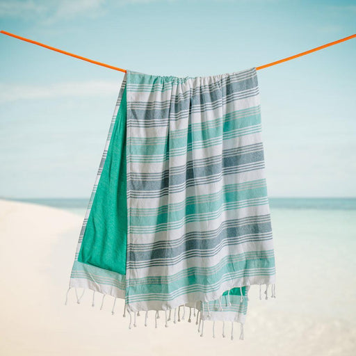 Cotton Bay Leo Stripe Backed Fouta Duck Egg and Teal-Foutas