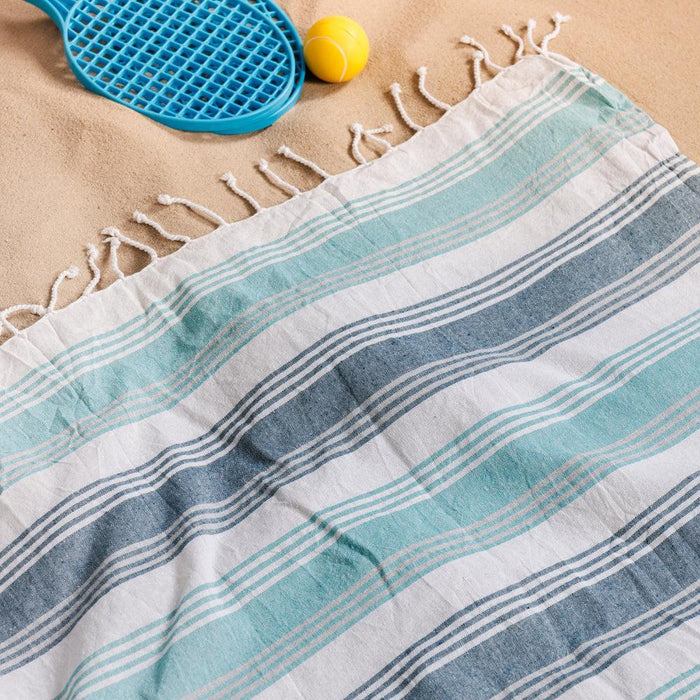 Cotton Bay Leo Stripe Fouta Bag Turquoise and Teal-Foutas