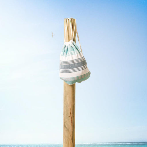 Cotton Bay Leo Stripe Fouta Bag Turquoise and Teal-Foutas