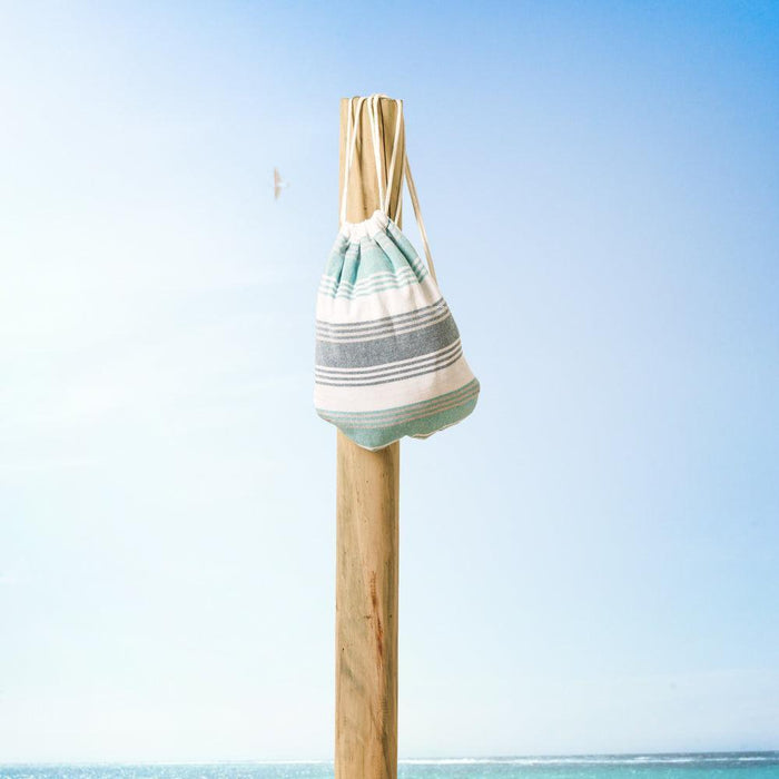 Cotton Bay Leo Stripe Fouta Bag Turquoise and Teal-Foutas