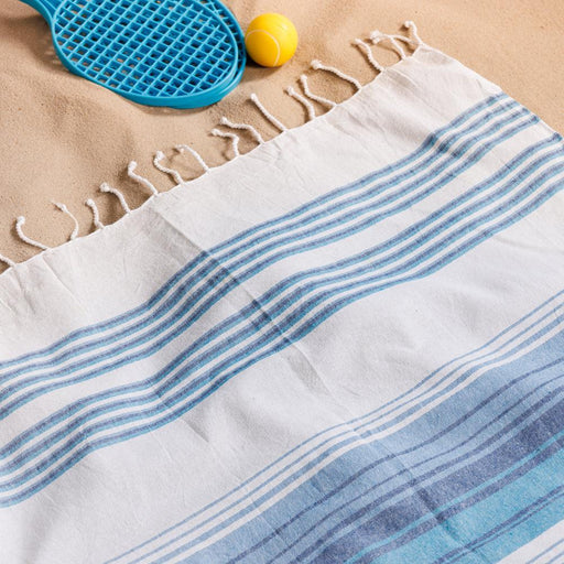 Cotton Bay Multi Stripe Fouta Bag Aqua and Blue-Foutas