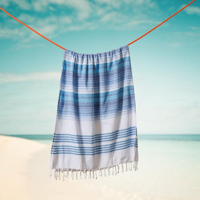 Cotton Bay Multi Stripe Fouta Bag Aqua and Blue-Foutas