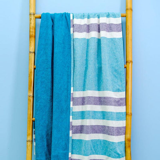 Cotton Bay Royal Stripe Backed Fouta - Green / Purple