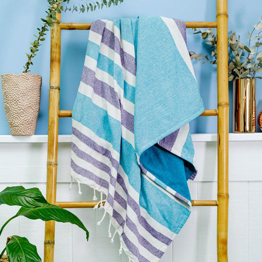 Cotton Bay Royal Stripe Backed Fouta - Green / Purple