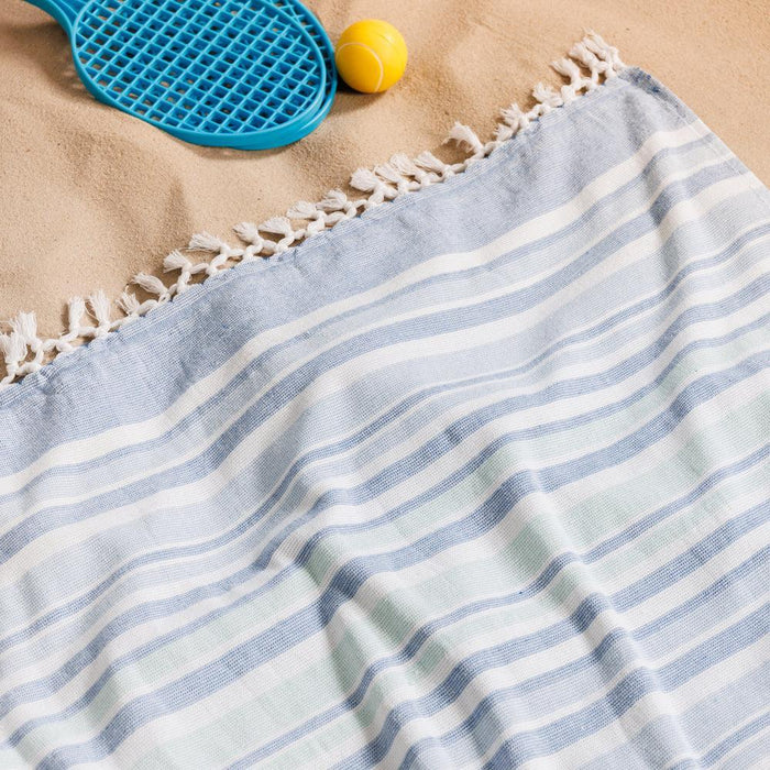 Cotton Bay Solid Fouta Multi Stripe Blue and Duck Egg-Foutas