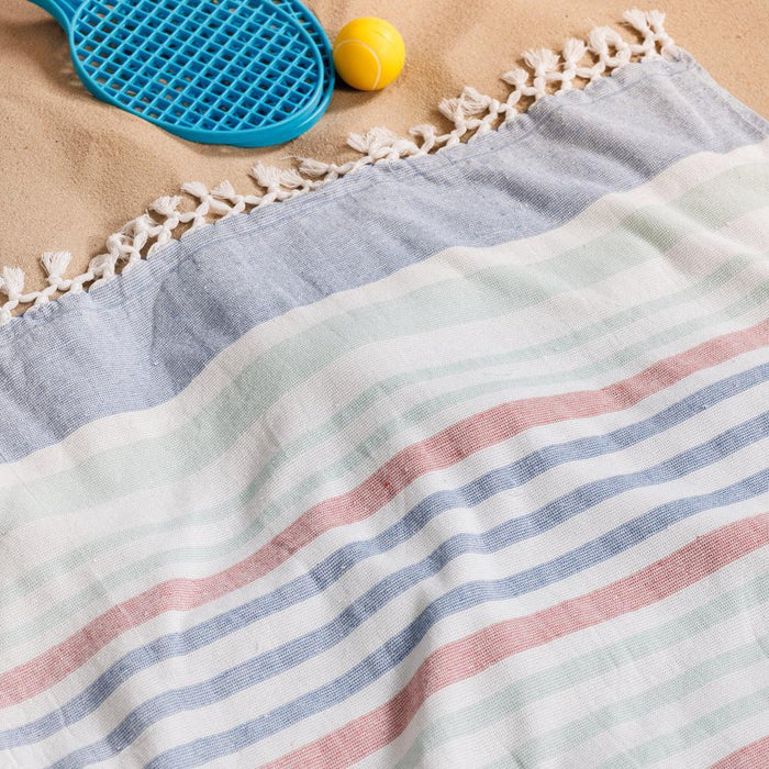 Cotton Bay Solid Fouta Multi Stripe Blue and Red-Foutas