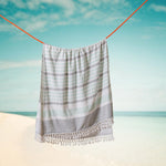 Cotton Bay Solid Fouta Multi Stripe Charcoal and Duck Egg