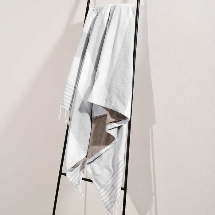 Cotton Bay Stripe Towelling backed Fouta - Dove Grey-Fouta