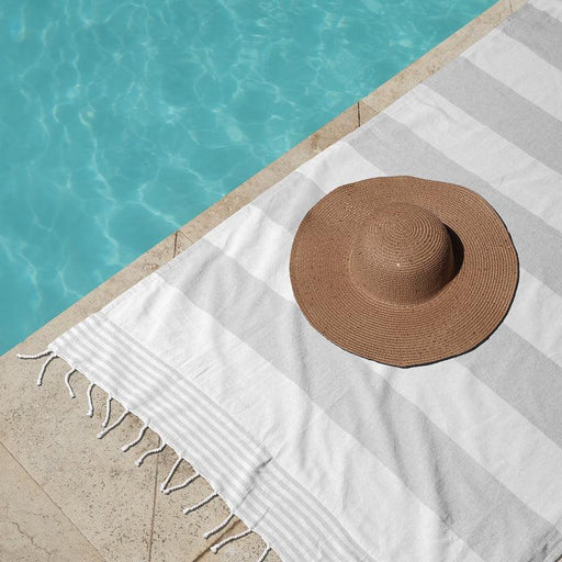 Cotton Bay Stripe Towelling backed Fouta - Dove Grey-Fouta