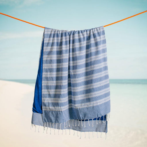 Cotton Bay Stripe Backed Fouta Indigo Blue-Foutas