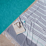 Cotton Bay Summer Thick Border Fouta Water Green and Steel Grey