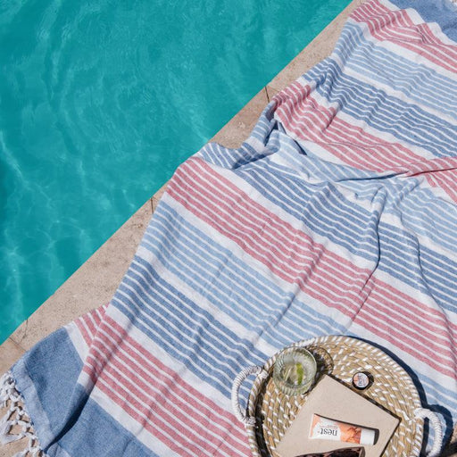 Towelling Fouta - Blue & Red