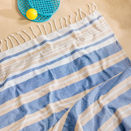 Cotton Bay Unison Stripe Backed Fouta Indigo Blue and Beige-Foutas