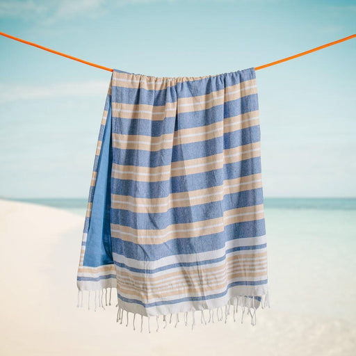 Cotton Bay Unison Stripe Backed Fouta Indigo Blue and Beige-Foutas