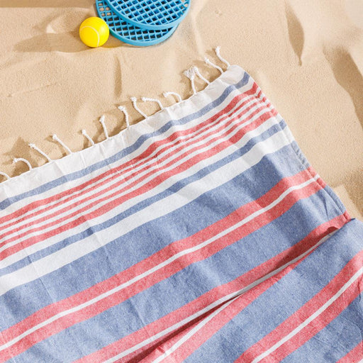Cotton Bay Unison Stripe Backed Fouta Indigo Blue and Red-Foutas