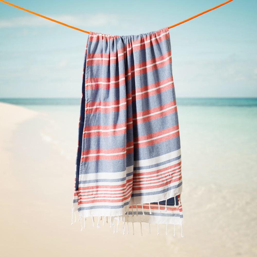 Cotton Bay Unison Stripe Backed Fouta Indigo Blue and Red-Foutas