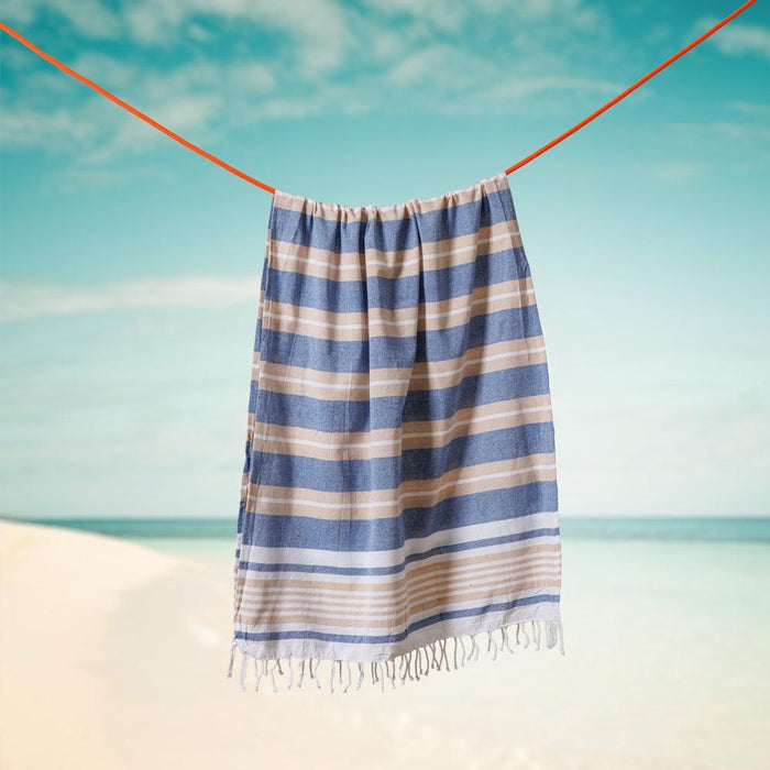 Cotton Bay Unison Stripe Fouta Bag Navy and Natural-Foutas