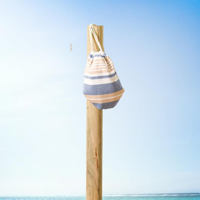 Cotton Bay Unison Stripe Fouta Bag Navy and Natural-Foutas