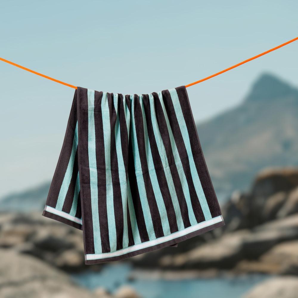 Cotton Bay Velour Stripe Beach Towel Calm Seaglass-Beach Towels