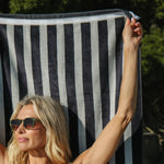 Cotton Bay Velour Stripe Beach Towel Coastal Fog
