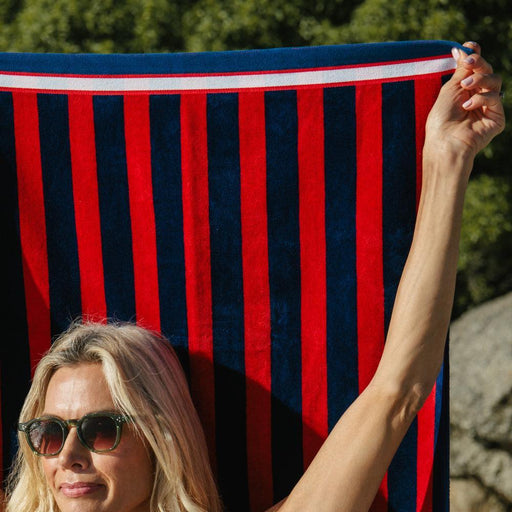 Cotton Bay Velour Stripe Beach Towel Crimson Coast-Beach Towels