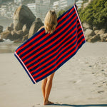 Cotton Bay Velour Stripe Beach Towel Crimson Coast