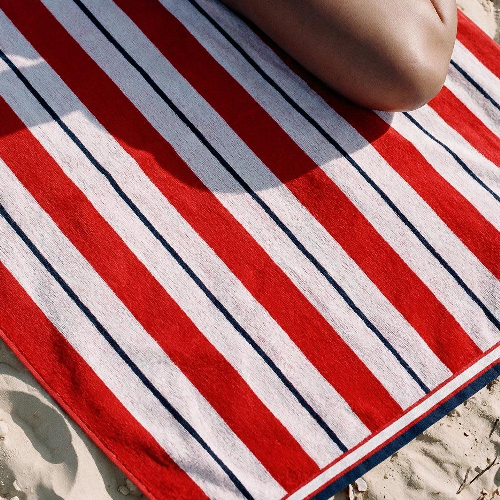 Cotton Bay Velour Stripe Beach Towel Crimson Reef-Beach Towels