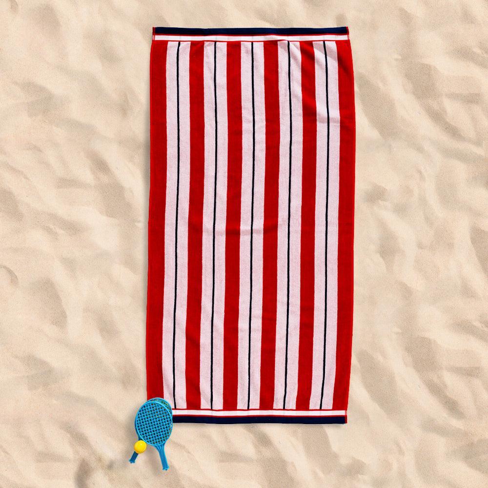 Cotton Bay Velour Stripe Beach Towel Crimson Reef-Beach Towels