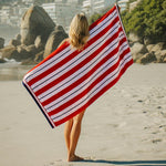 Cotton Bay Velour Stripe Beach Towel Crimson Reef