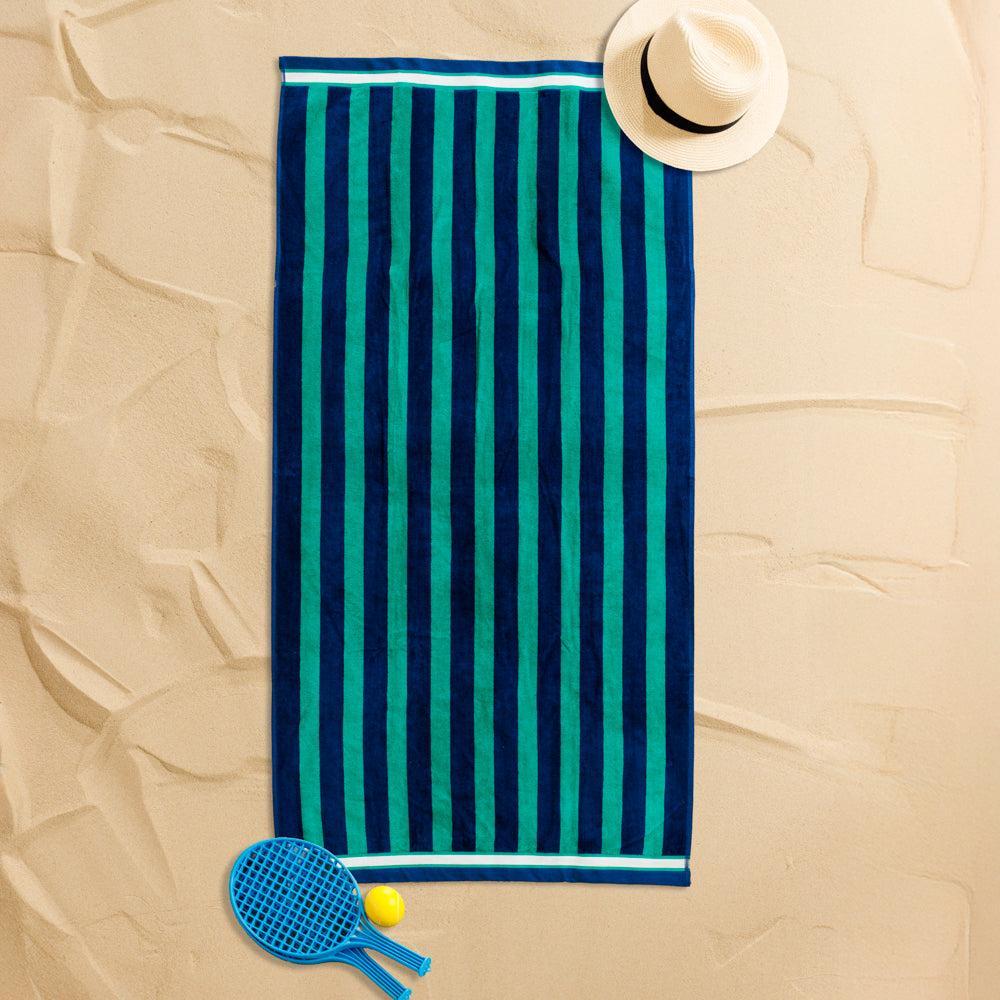Cotton Bay Velour Stripe Beach Towel Forest Shore-Beach Towels