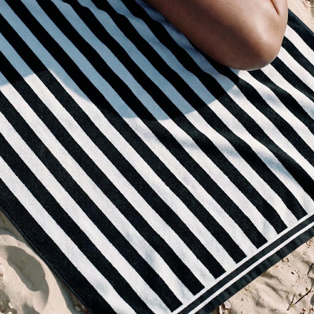 Cotton Bay Velour Stripe Beach Towel Monochrome Coast-Beach Towels