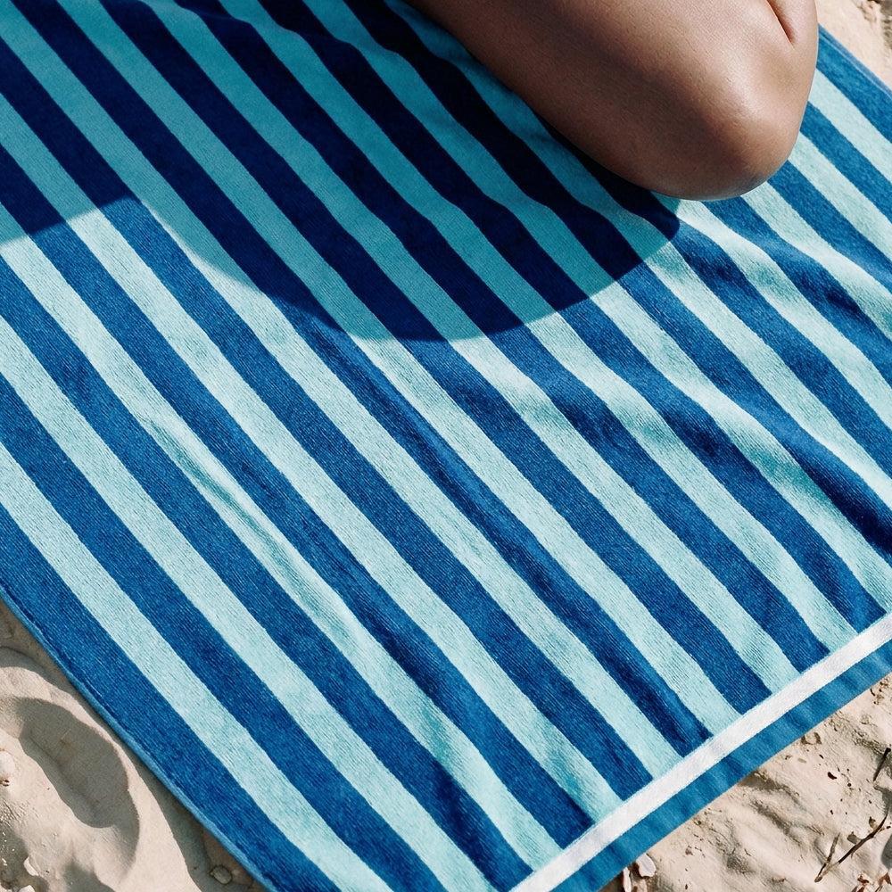 Cotton Bay Velour Stripe Beach Towel Ocean Breeze-Beach Towels