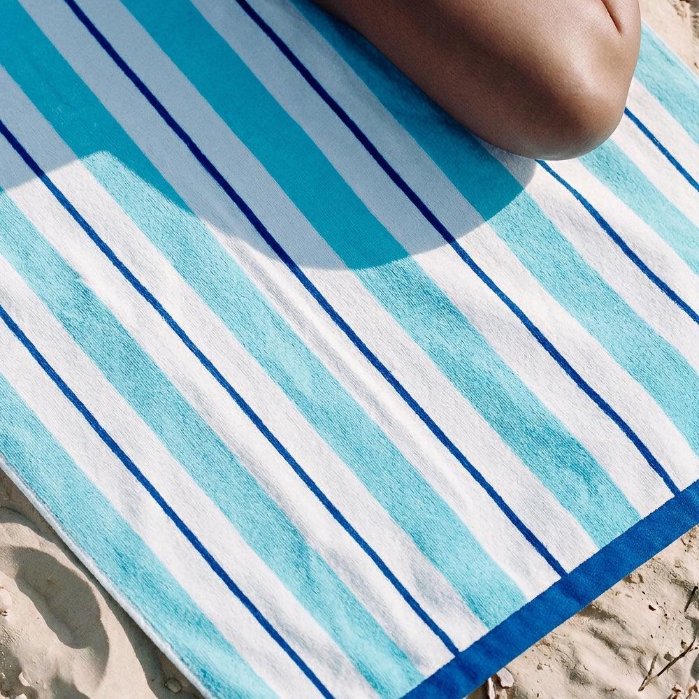 Cotton Bay Velour Stripe Beach Towel Ocean Drift-Beach Towels