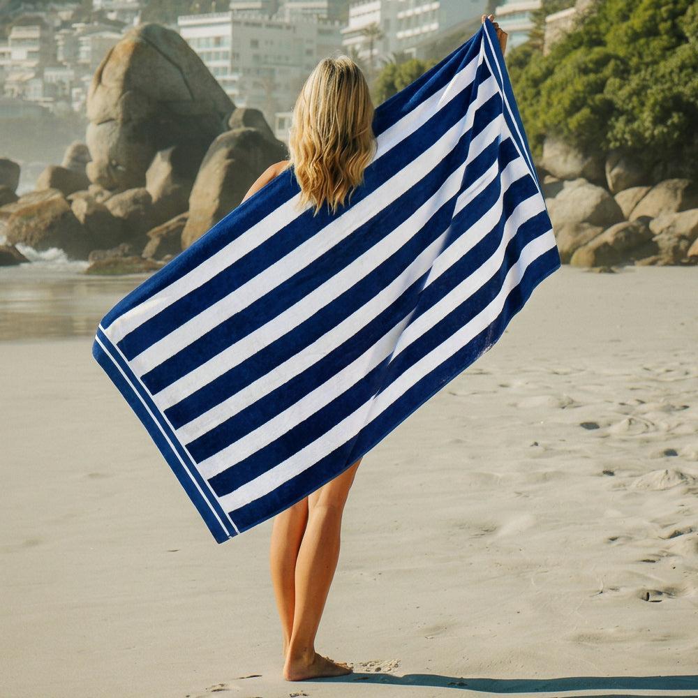 Cotton Bay Velour Stripe Beach Towel Sail Line-Beach Towels
