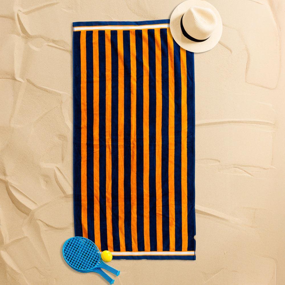 Cotton Bay Velour Stripe Beach Towel Tangerine Wave-Beach Towels