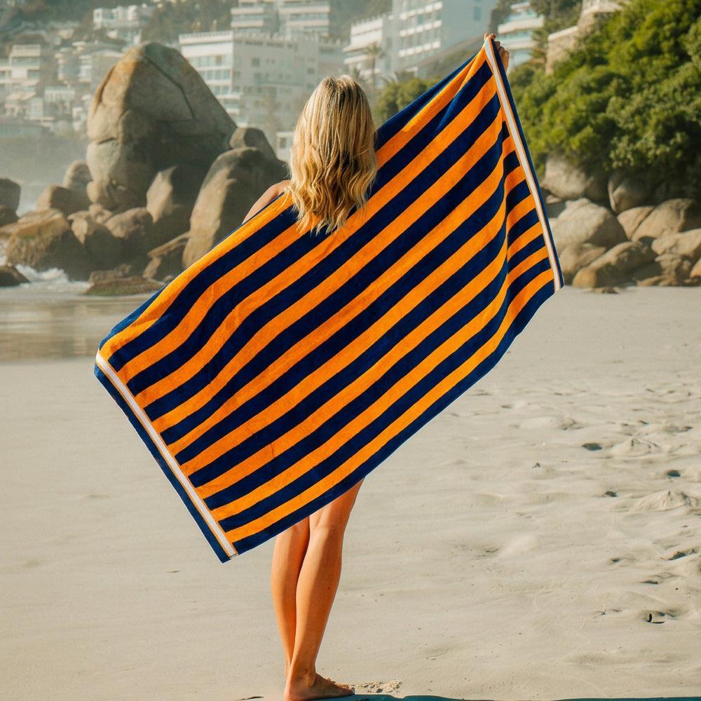 Cotton Bay Velour Stripe Beach Towel Tangerine Wave-Beach Towels