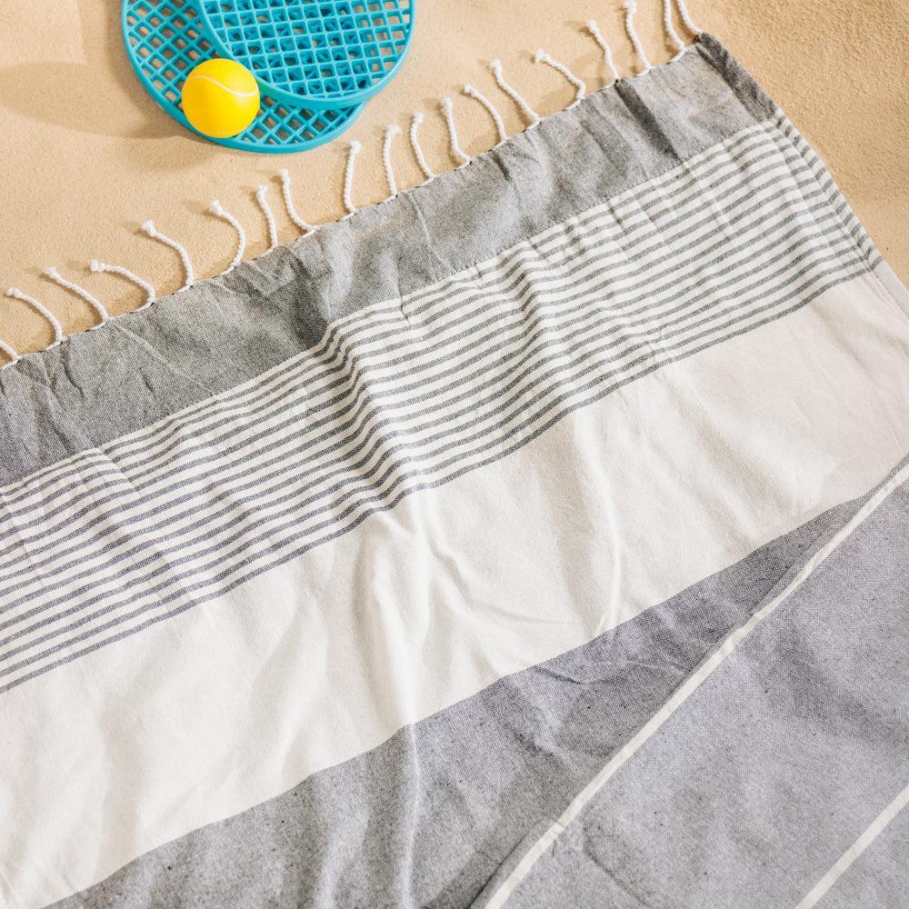 Cotton Bay Villiti Stripe Backed Fouta Black and Beige-Foutas