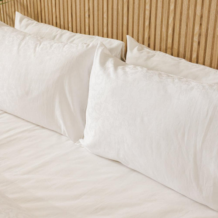 Cotton Club 450 Thread Count Jacquard Damask Duvet Cover Set White-Duvet Cover Sets