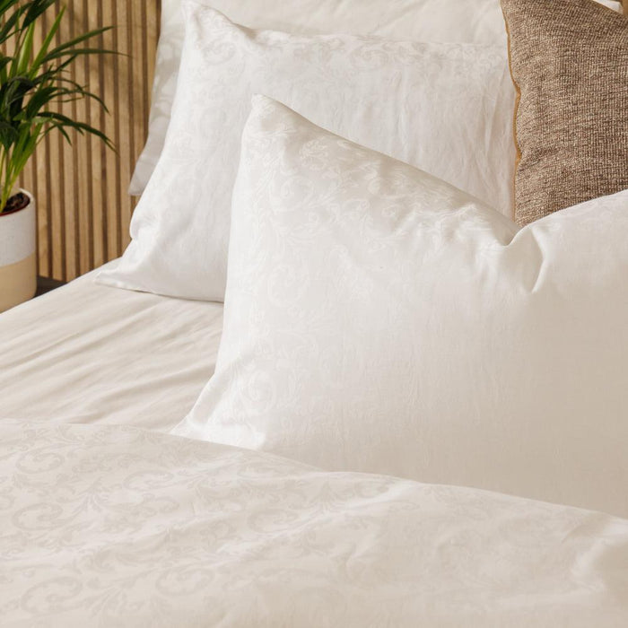 Cotton Club 450 Thread Count Jacquard Damask Duvet Cover Set White-Duvet Cover Sets