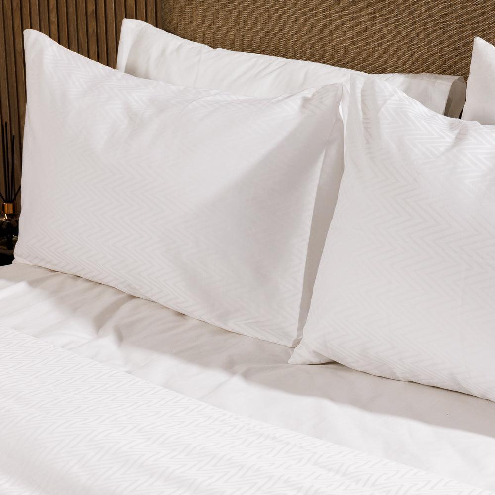 Cotton Club 450 Thread Count Jacquard Drift Duvet Cover Set White-Duvet Cover Sets