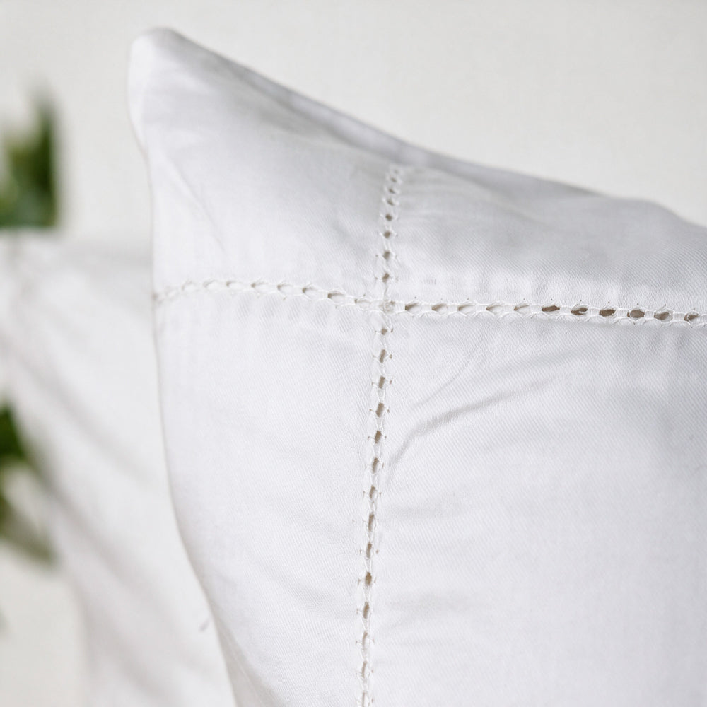 Cotton Club Heirloom 350 Thread Count Picot Duvet Cover Set White-Duvet Cover Sets