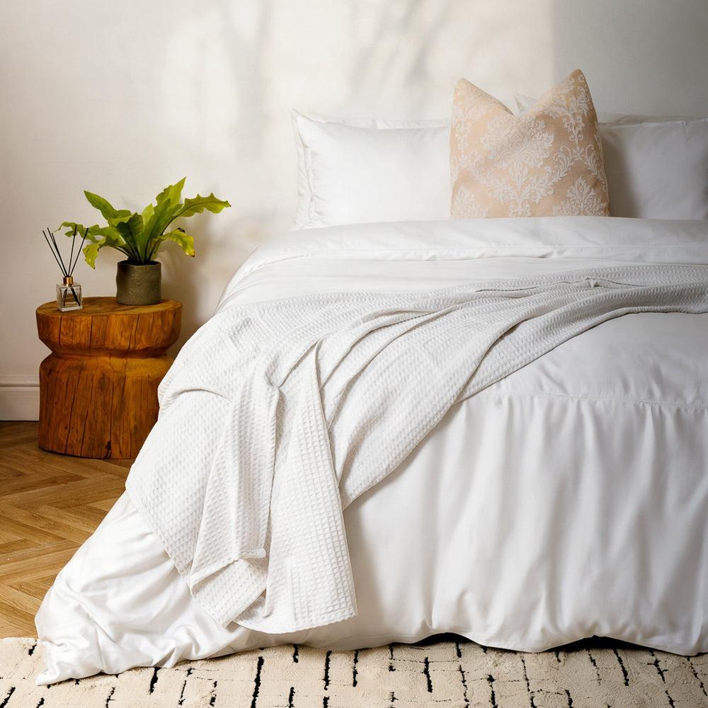 Cotton Club Heirloom 350 Thread Count Picot Duvet Cover Set White-Duvet Cover Sets