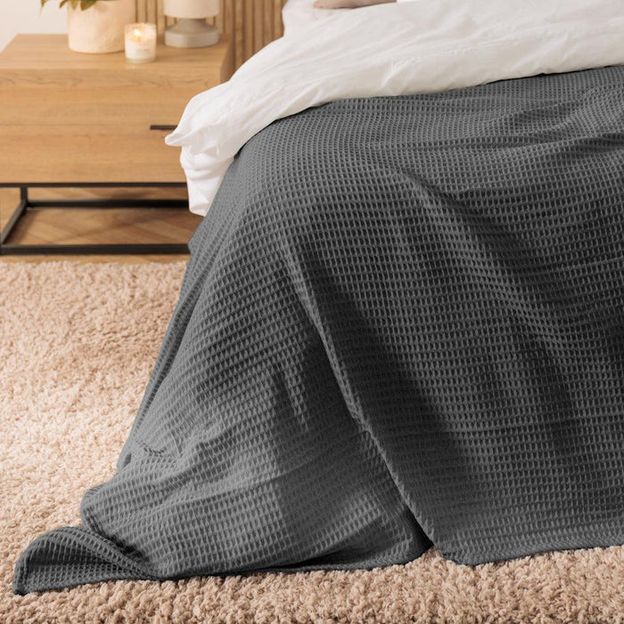 Cotton Club Waffle Blanket Throw Charcoal-Blankets