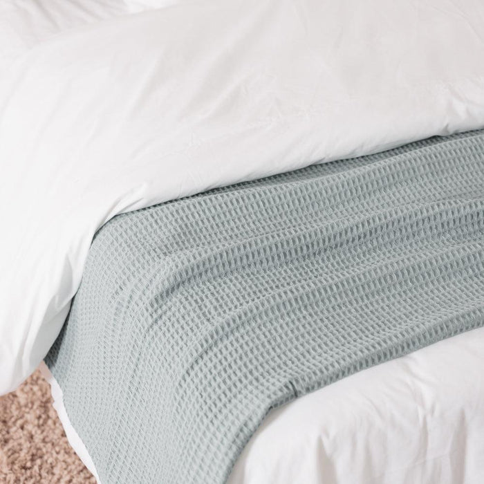 Cotton Club Waffle Blanket Throw Duck Egg-Blankets