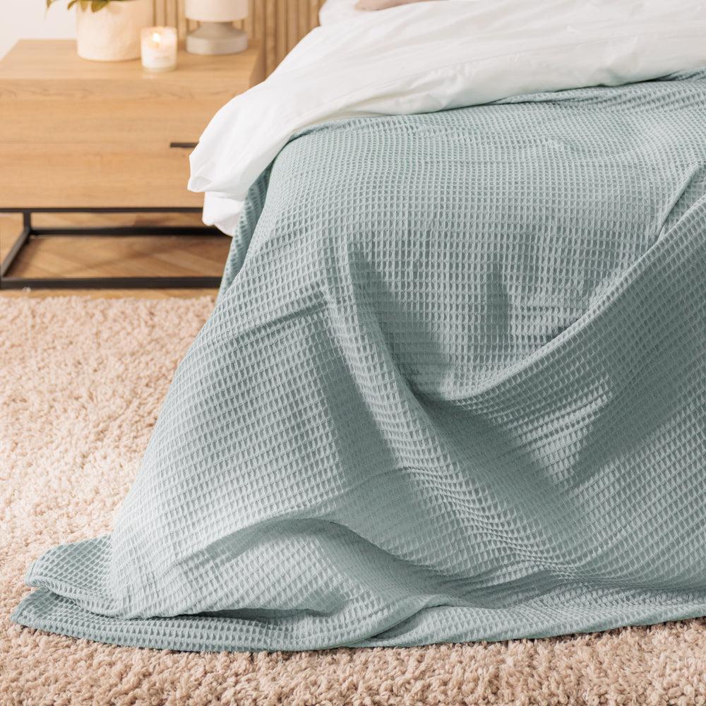 Cotton Club Waffle Blanket Throw Duck Egg-Blankets