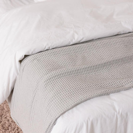 Cotton Club Waffle Blanket Throw Light Grey-Blankets