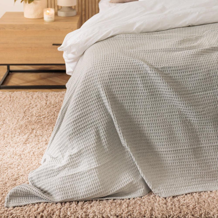 Cotton Club Waffle Blanket Throw Light Grey-Blankets