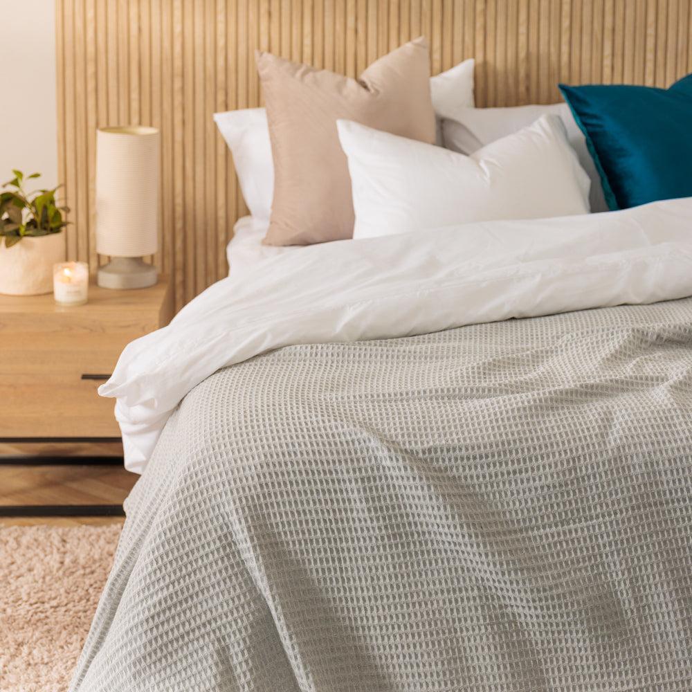 Cotton Club Waffle Blanket Throw Light Grey-Blankets