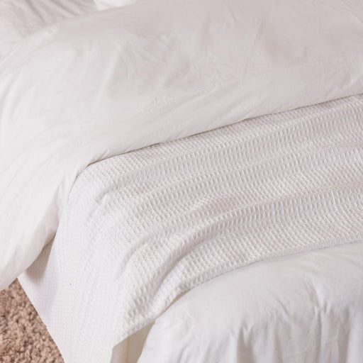 Cotton Club Waffle Blanket Throw White-Blankets