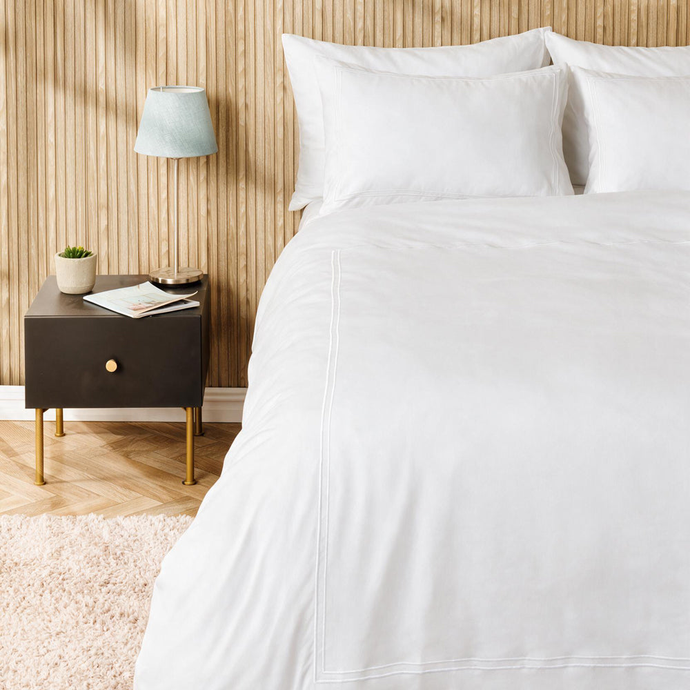 Cotton Collection 400 Thread Count 2 Line Satin Stitch Duvet Cover 6 Piece Set White-Duvet Cover Sets